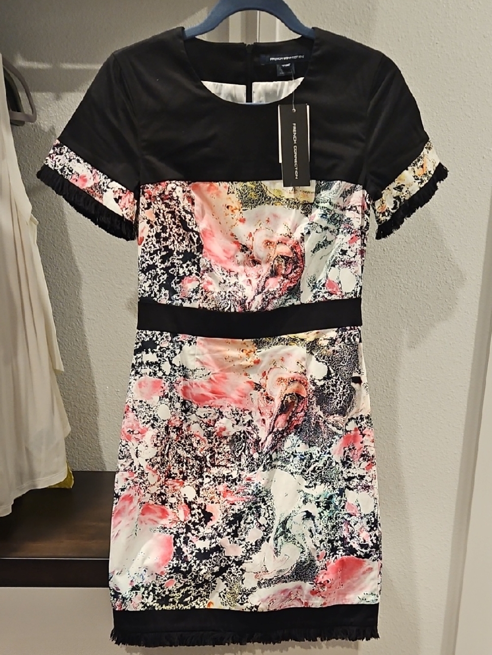 French Connection Black & Floral Print Mini Dress